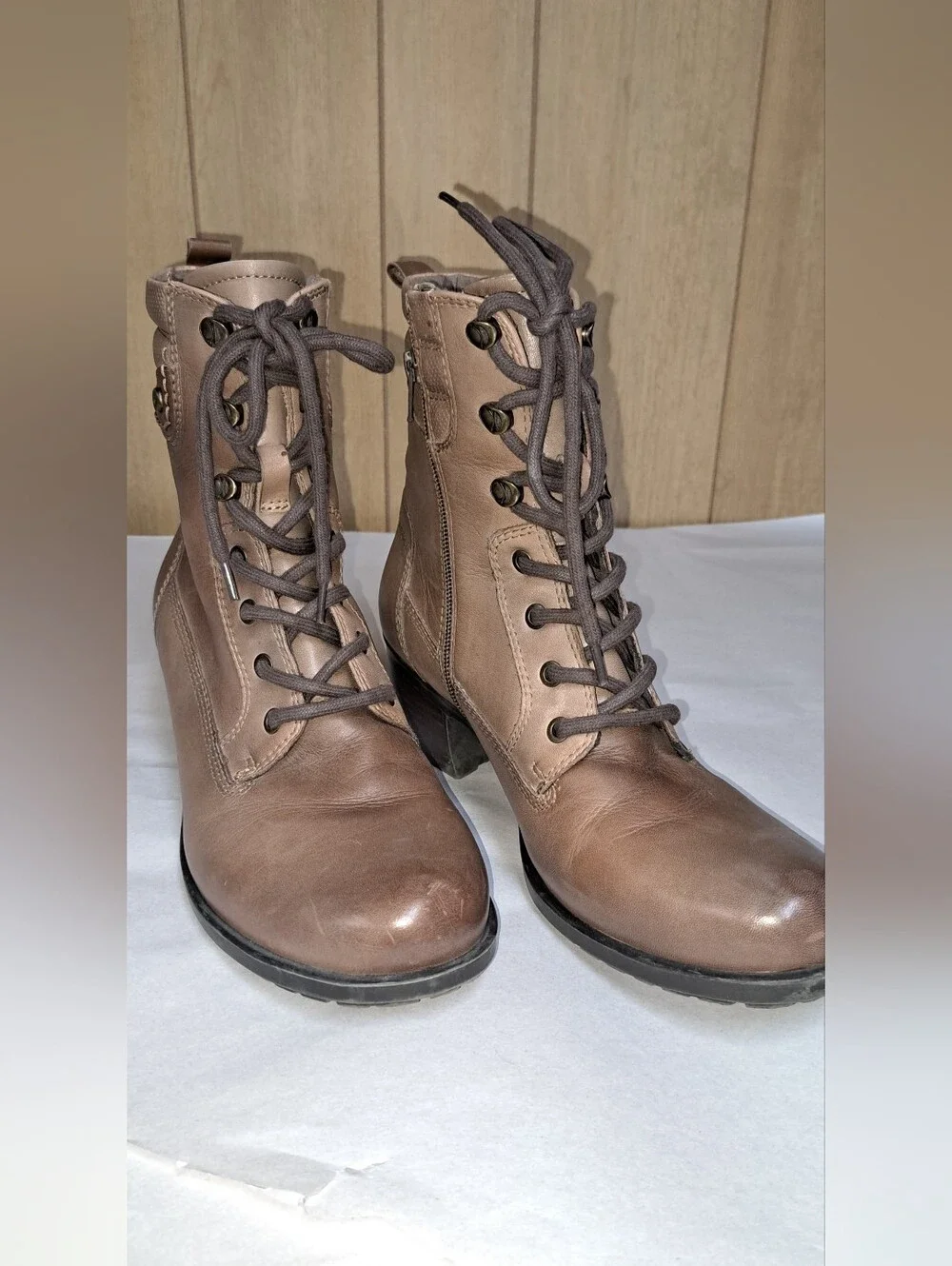 Earth Shoes Denali Anchor Lace Up Side Zip Heel Boots Walnut Brown Size 11 M